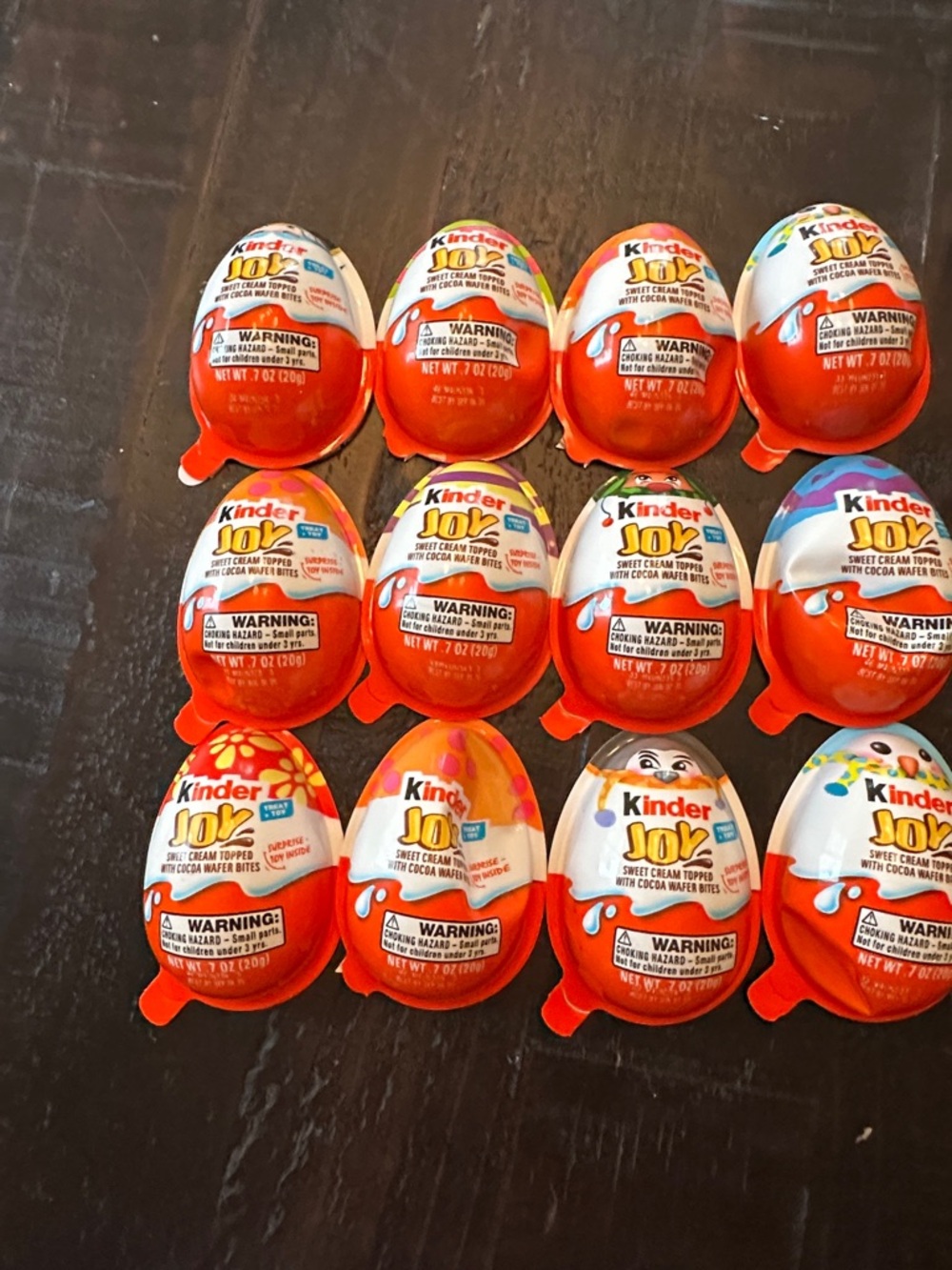 Kinder Joy Assorted Egg Candy - Orange & White - Set of 12 Toys Only (lot 3)